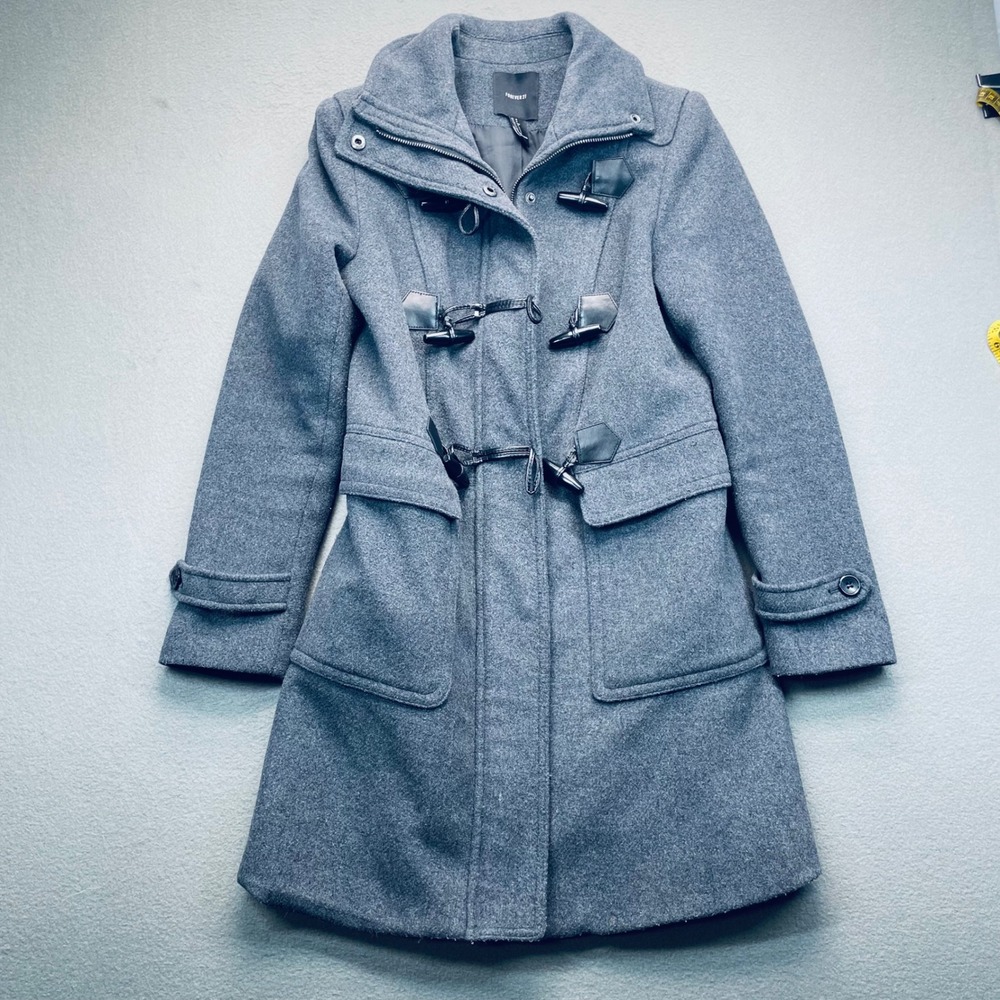 Forever 21 Grey Wool‎ Blend Duffle Coat Toggle Closure Size S